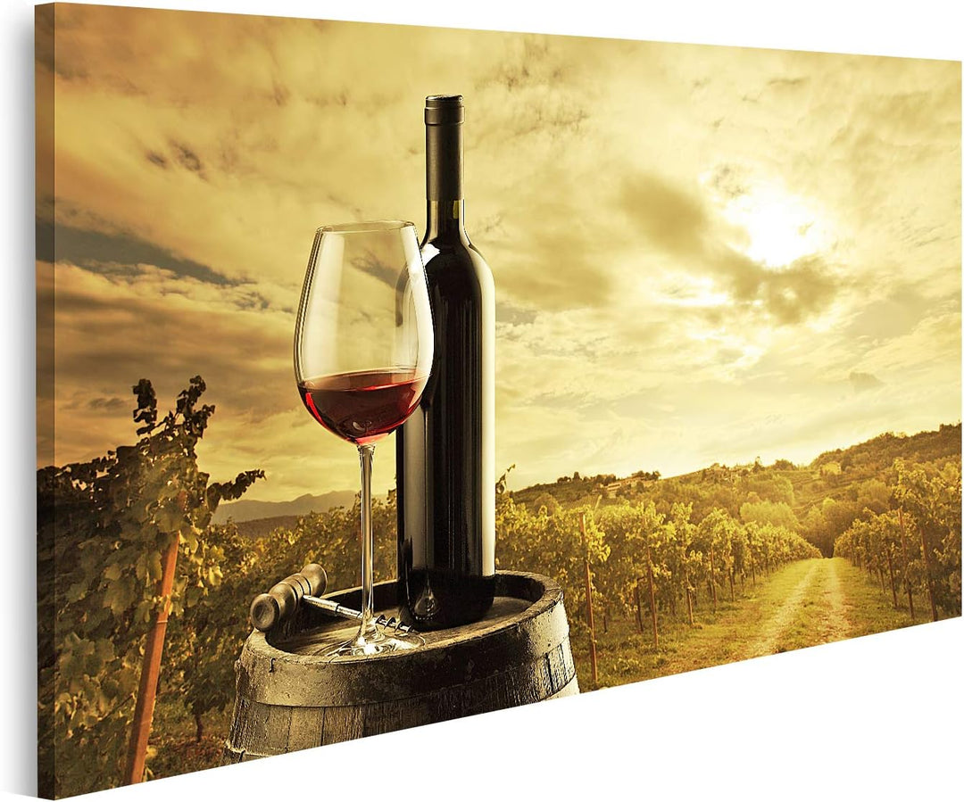 islandburner Bild auf Leinwand Rotweinflasche Und Weinglas Auf Gewölbtem Fass Bilder Wandbilder Post