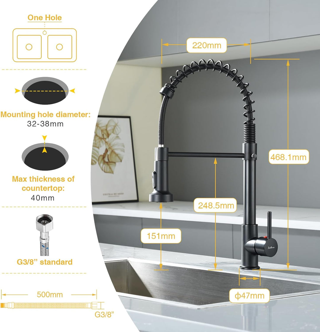 Wasserhahn küche Schwarz hochdruck armatur, kitchen faucet edelstahl mit hohen bogen und herunterzie