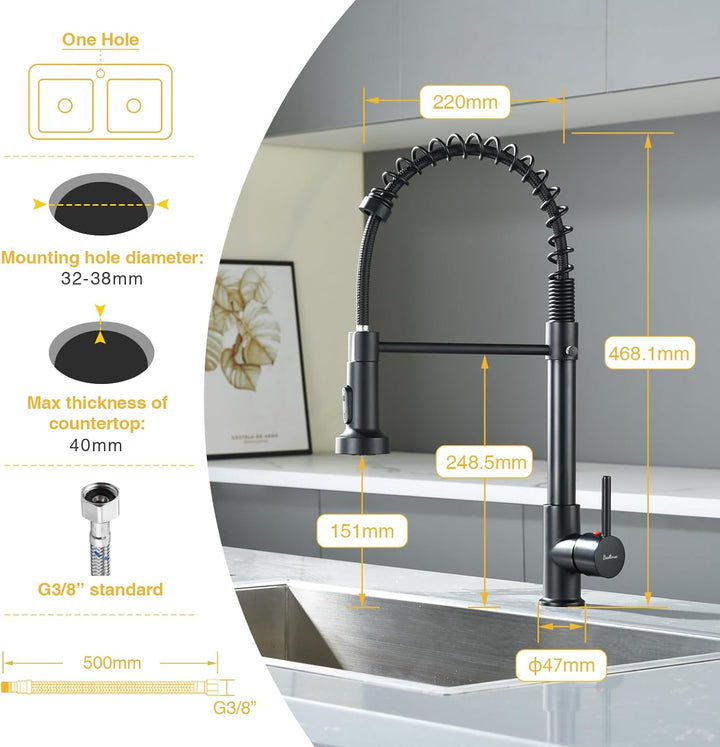 Wasserhahn küche Schwarz hochdruck armatur, kitchen faucet edelstahl mit hohen bogen und herunterzie