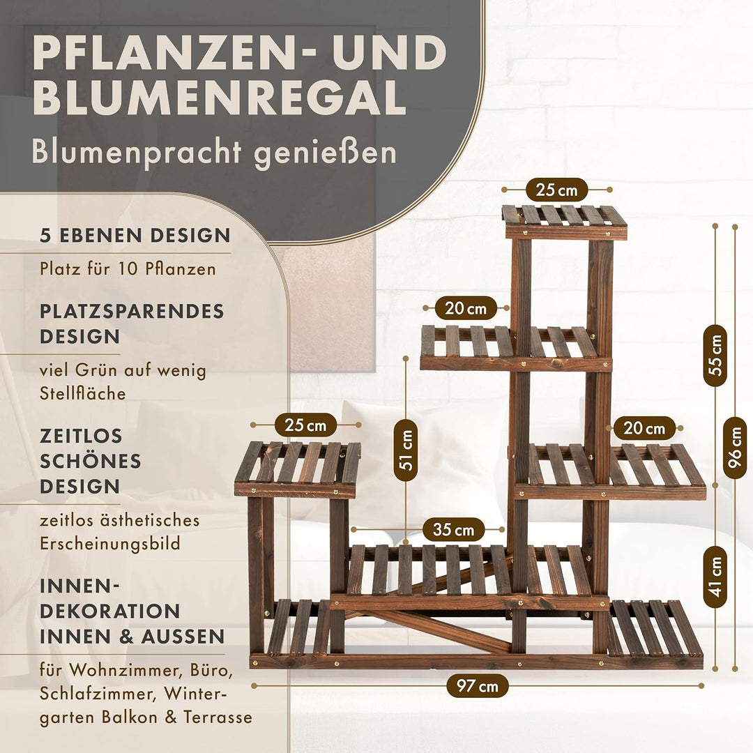 TTL HOME Pflanzenregal SKYLINE - 96 x 97 x 25 cm Natur Holz braun Pflanzentreppe Blumenbank 96cm hoc