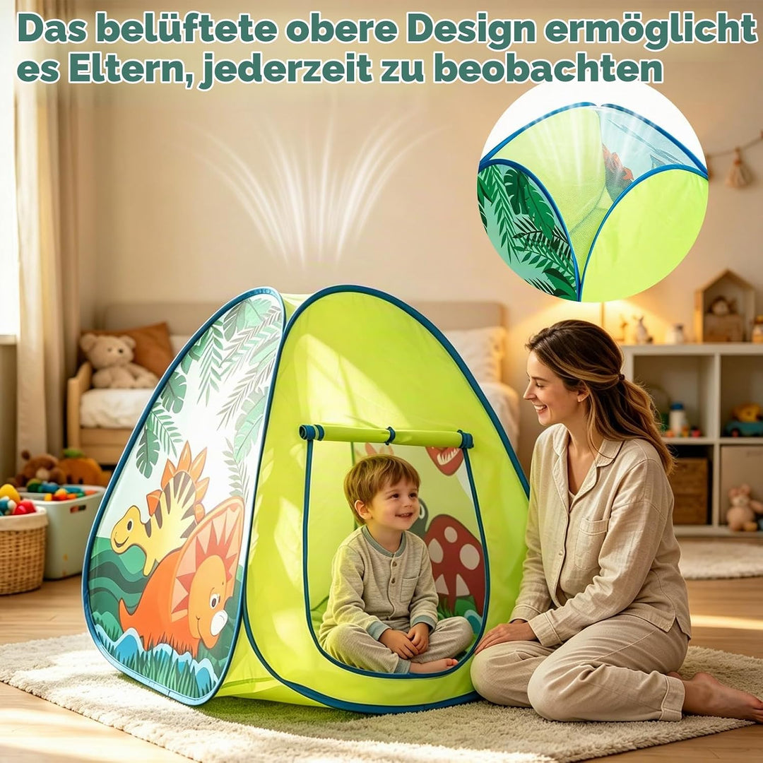 Pop Up Spielzelt Mit Dinosaurier-Motiv, Spielhaus für Kinder Drinnen &amp; Draussen, Faltbares Zelt Für