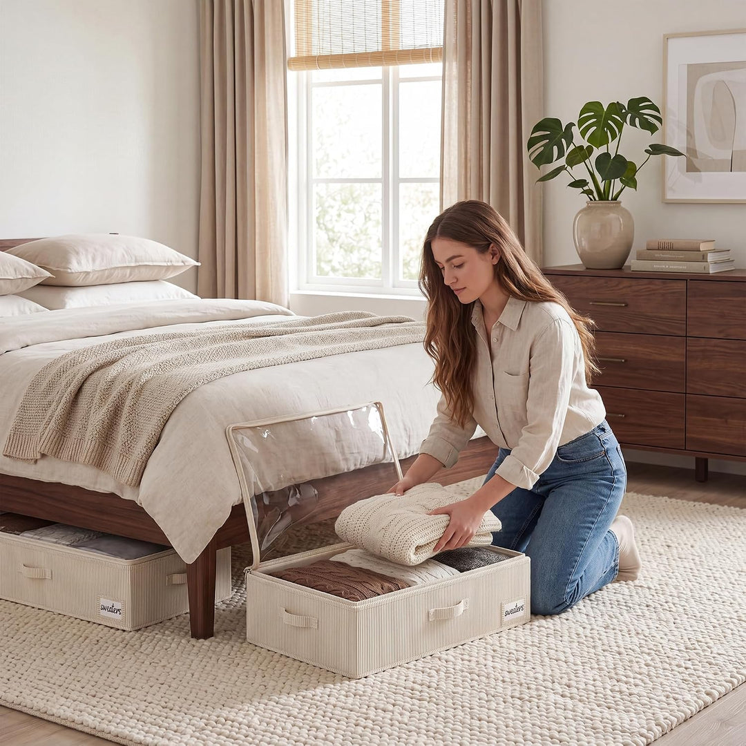 StorageWorks Unterbett Aufbewahrung, grosse Unterbett Aufbewahrungsbox mit Deckel Stoff, faltbare Un