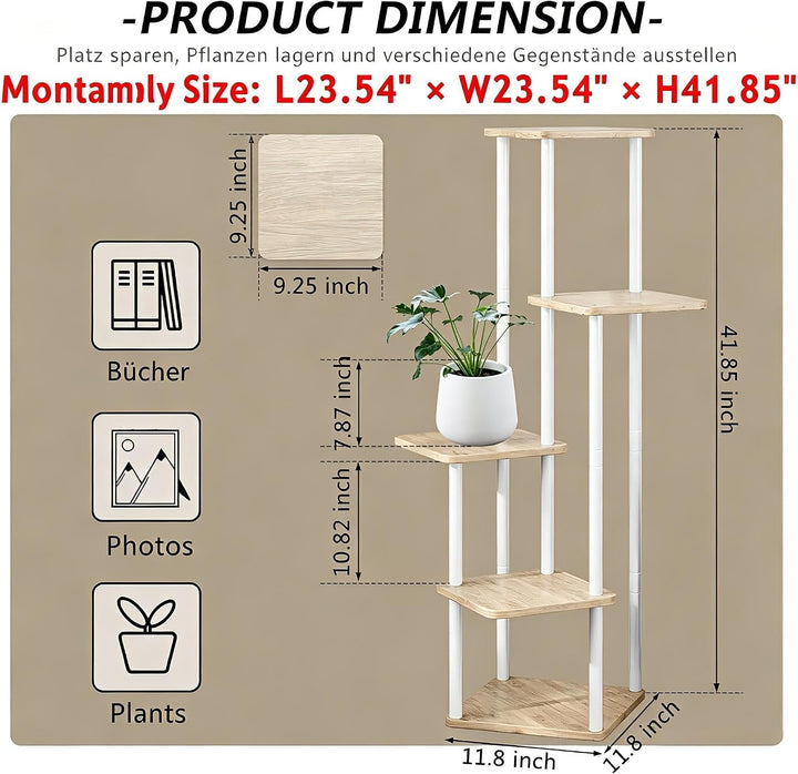 5-stufiges Pflanzenregal aus Metall für mehrere Pflanzen, hohe Eckblumenhalter für Terrasse, Garten,