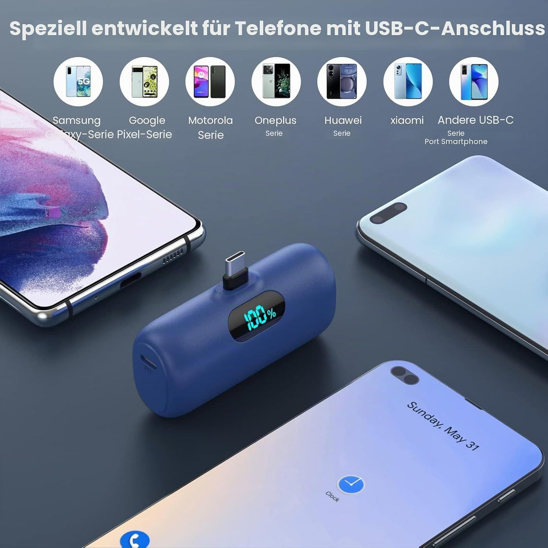 Power Bank USB C 5000mAh, Mini Powerbank Klein Aber Stark 15W PD 3.0 Schnelles Aufladen Tragbares Ex