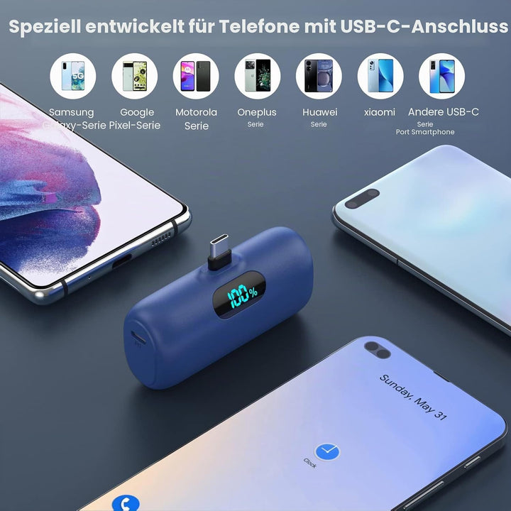 Power Bank USB C 5000mAh, Mini Powerbank Klein Aber Stark 15W PD 3.0 Schnelles Aufladen Tragbares Ex