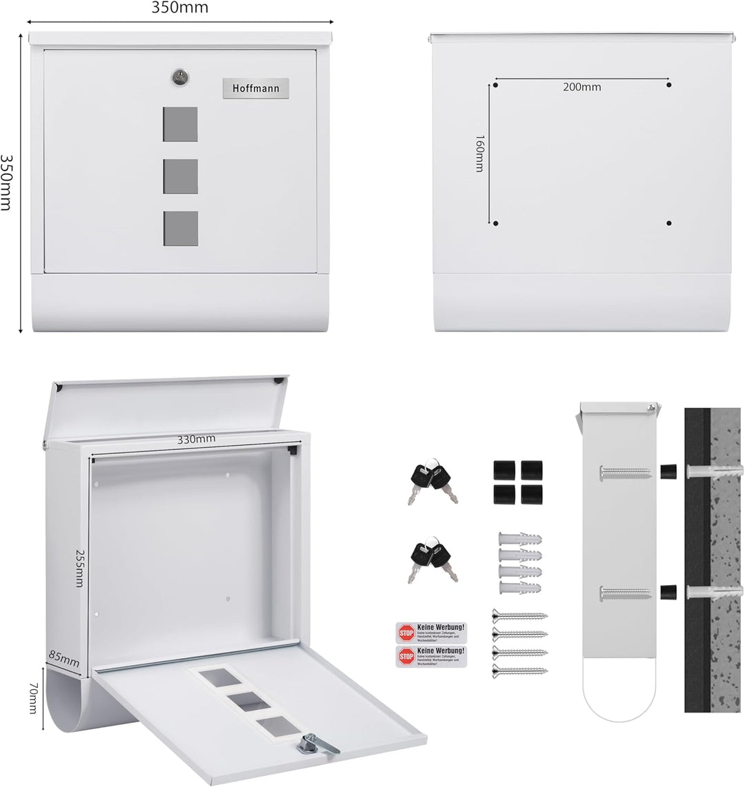 Zedelmaier Briefkasten XL Personalisiert mit Edelstahl Namensschild Wandbriefkasten Postkasten C4 Br