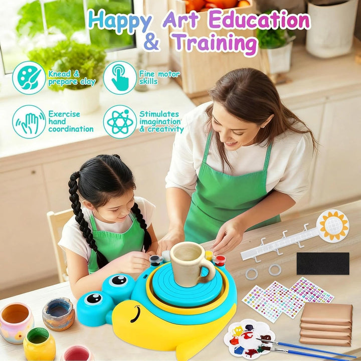 Töpferset für Kinder,Töpferscheibe Elektrisch für Kinder,Pottery Set DIY Töpfern Bastelset,Mini Töpf