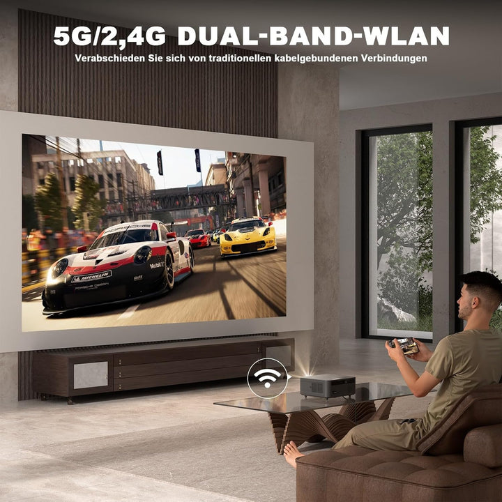 Beamer【Autofokus/Trapezkorrektur】 Projektor 1080P Full HD 30000L WiFi6 Bluetooth 4K Unterstützt, VOP