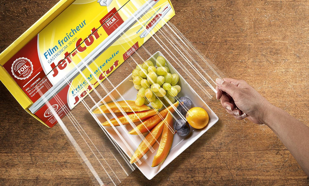 Jet-Cut Frischhaltefolie zum Schneiden, Gastronomie 30cm x 300m, PVC transparent, 1 Stück 300x0.3 m
