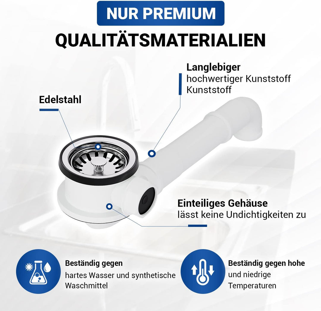 VIOKS Waschbecken Ablaufgarnitur mit Siebkorbventil 70mm mit Raumschaffer