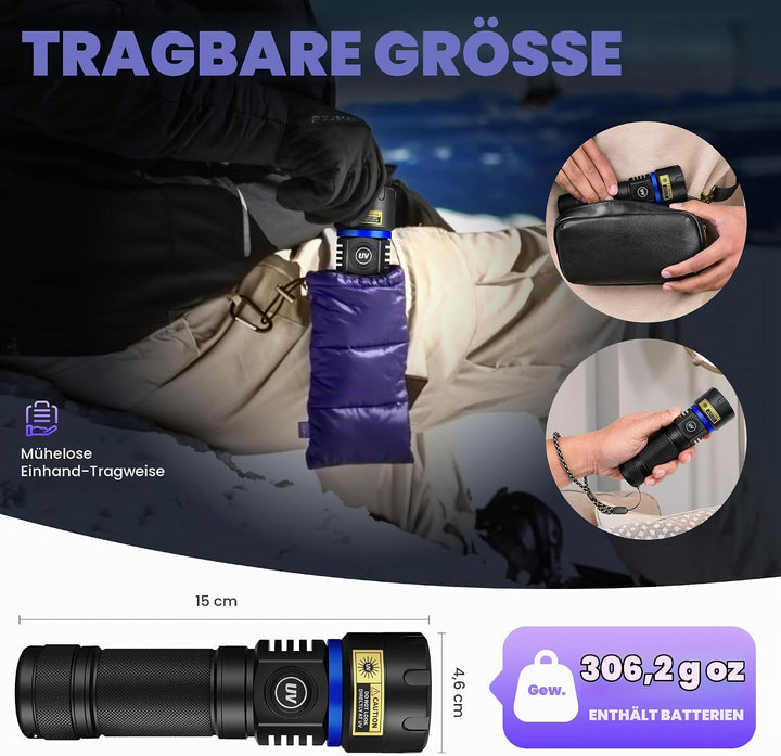 DARKBEAM UV Taschenlampe Schwarzlicht 395nm, 6xLED Taschenlampen Ultraviolett Aufladbar 60W Hohe Lei