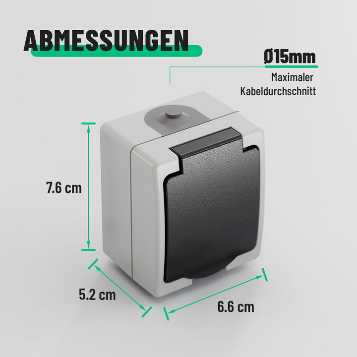 greate 6x Aufputz Steckdose 1fach für Feuchtraum - AP Steckdose mit Klappdeckel IP44, 250V, 16A, 2 p