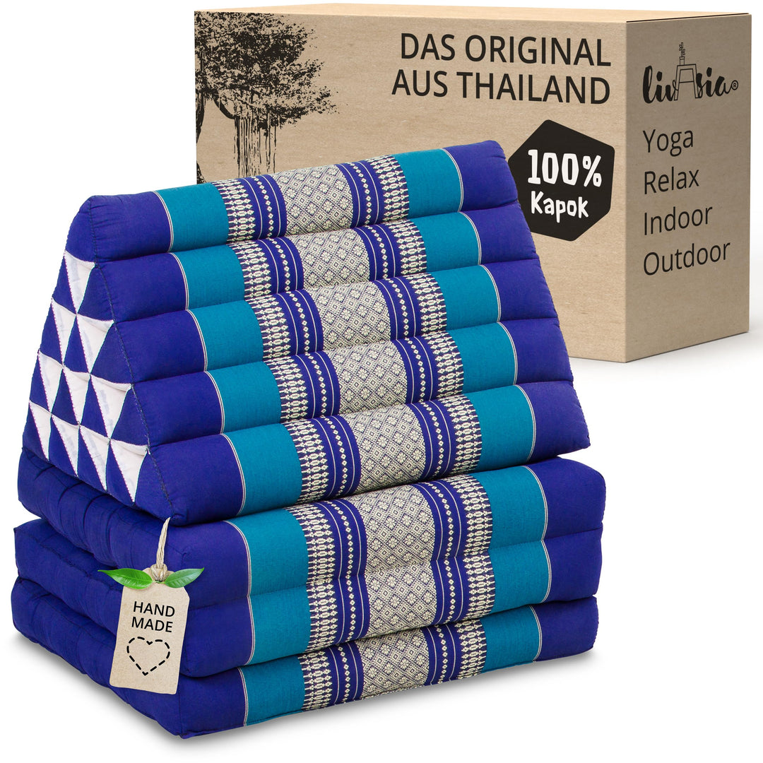 livasia Thaikissen 3 Auflagen extrahoch - 185x55x8cm - Dreieckskissen mit Klappmatratze, Kapok, Jumb