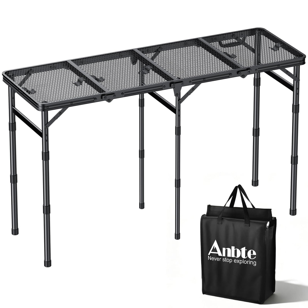 Anbte Grilltisch Klappbar 116x40cm Metallgitter Tischplatte 4-Fach, Schwarz Schwarz 116x40x70cm, Sch