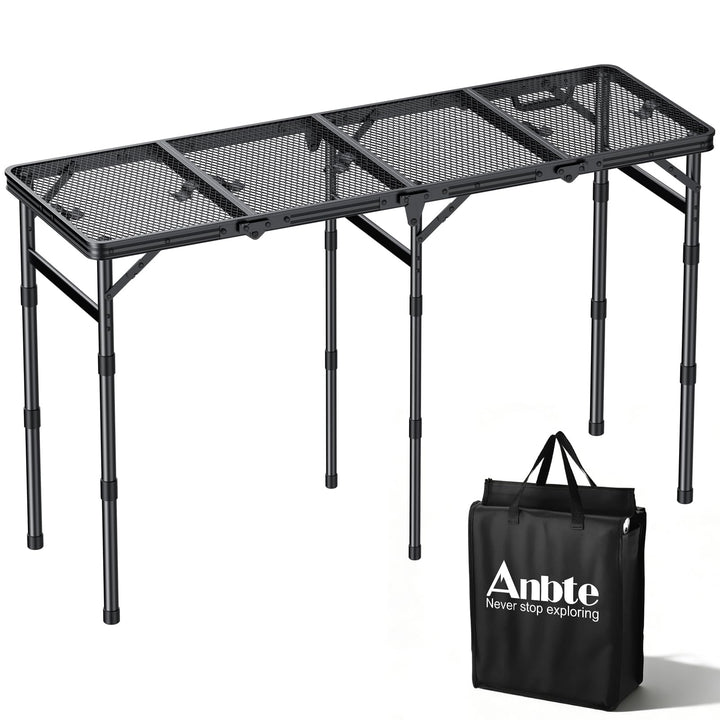 Anbte Grilltisch Klappbar 116x40cm Metallgitter Tischplatte 4-Fach, Schwarz Schwarz 116x40x70cm, Sch