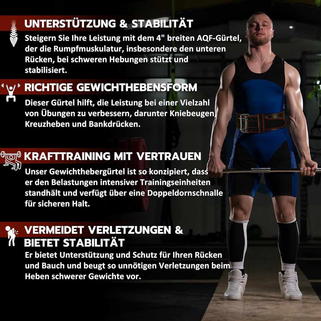 AQF Gewichthebergürtel Herren - 6mm 100% Echtem Leder Trainingsgürtel - Rückenstützgürtel Gym Liftin