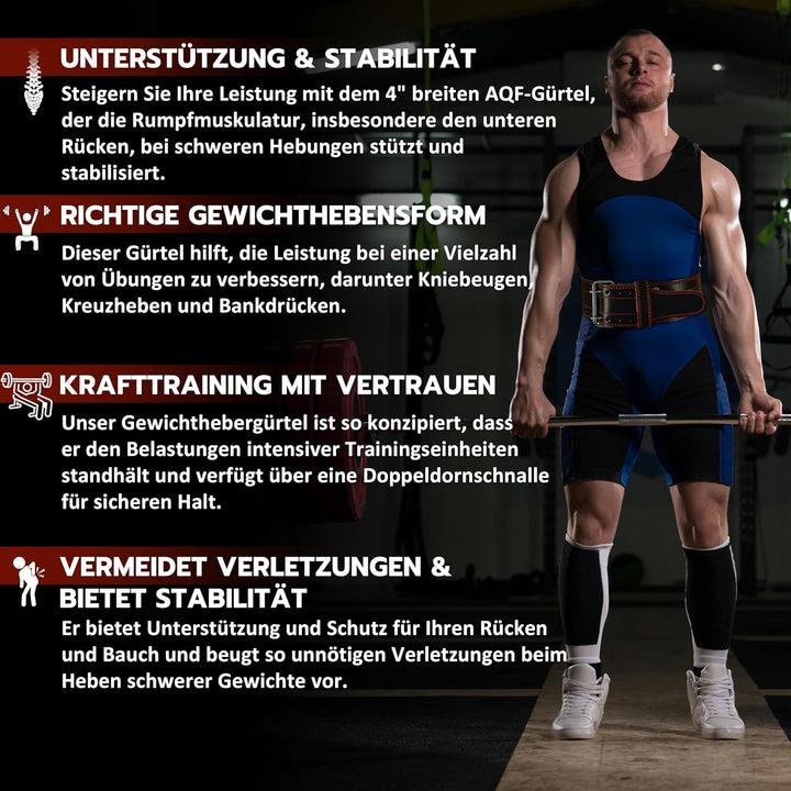 AQF Gewichthebergürtel Herren - 6mm 100% Echtem Leder Trainingsgürtel - Rückenstützgürtel Gym Liftin