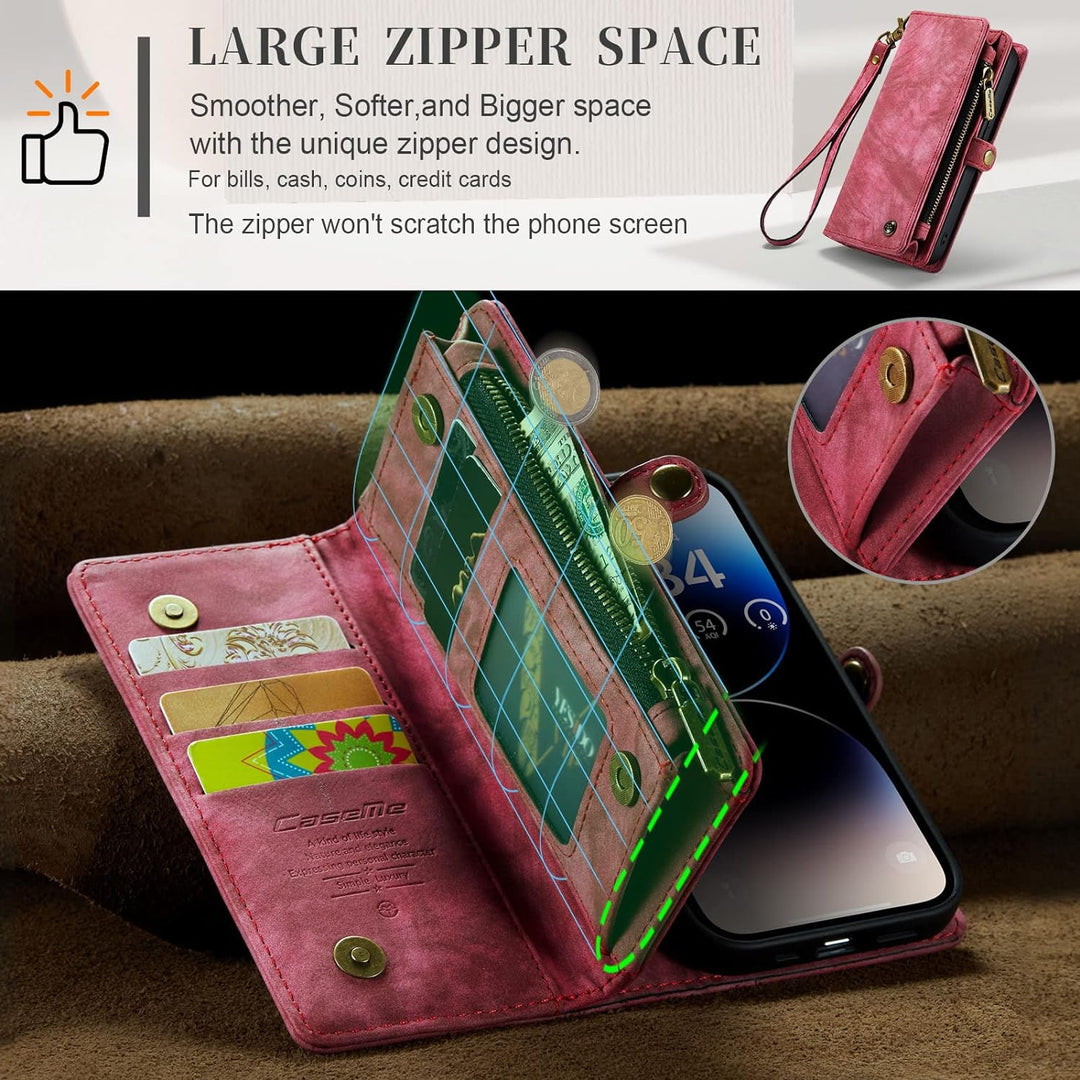 UFinetech iPhone 14 Pro Hülle, Flip Leder TPU Stossfeste Kartenfach Tasche Handyhülle iPhone 14 Pro