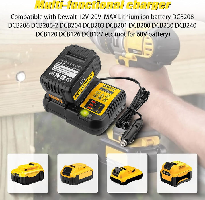 Auto Ladegerät DCB112 für Dewalt Akku, Ersatz für Dewalt 12V 20V und 60V Max Lithium-Ionen-Akku Lade