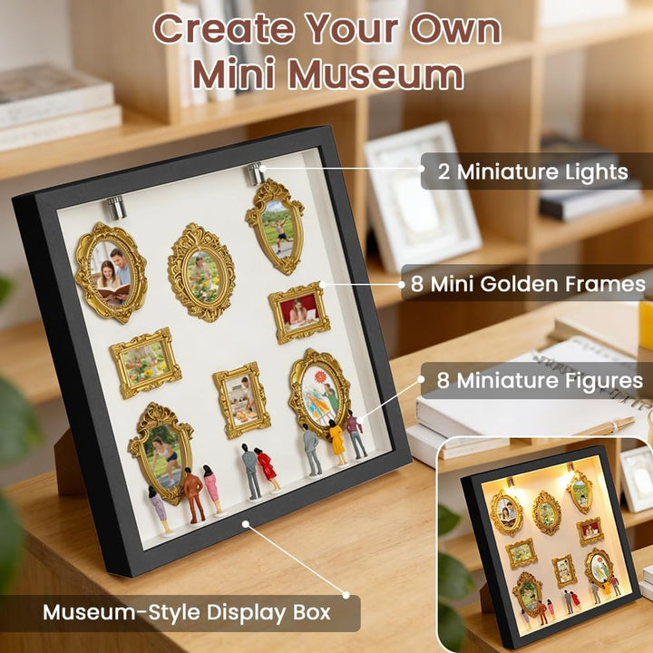 Aolso Mini Museum Silhouette Box, Foto Erinnerungsanzeige mit Mini Bilderrahmen Gold und Figuren, Kr