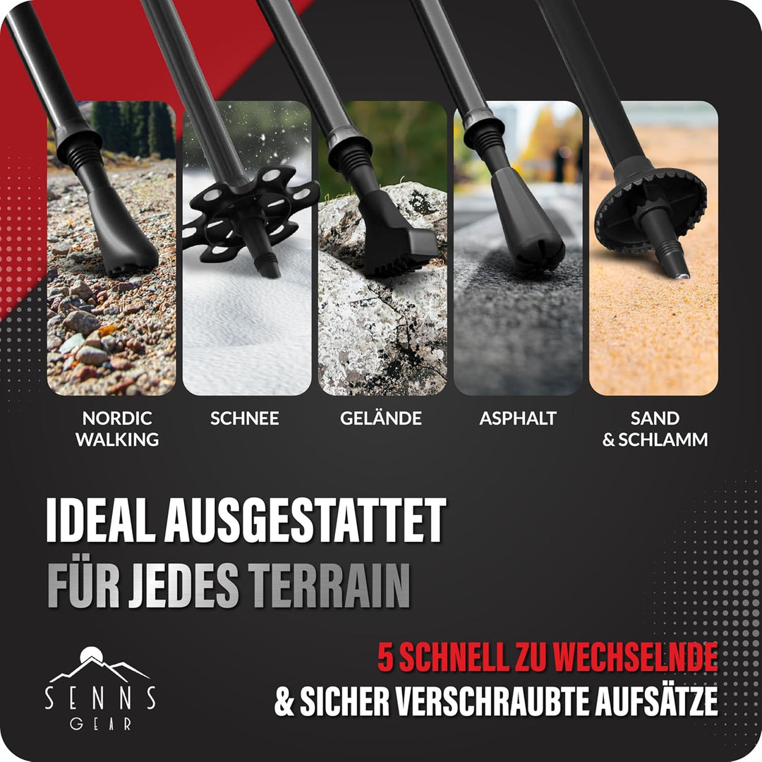 Wanderstöcke faltbar Aluminium inkl. Tasche | Extra stabile Nordic Walking Stöcke Damen & Herren mit