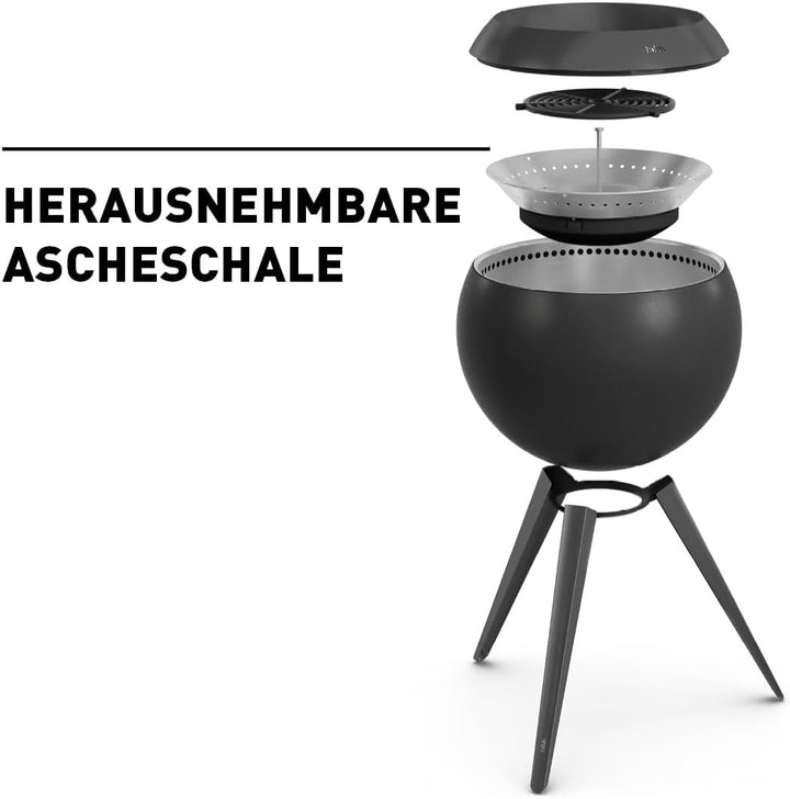 höfats - Moon 45 All Black Feuerschale mit hohem Fuss - emaillierter, raucharmer, schwarzer Feuerkor