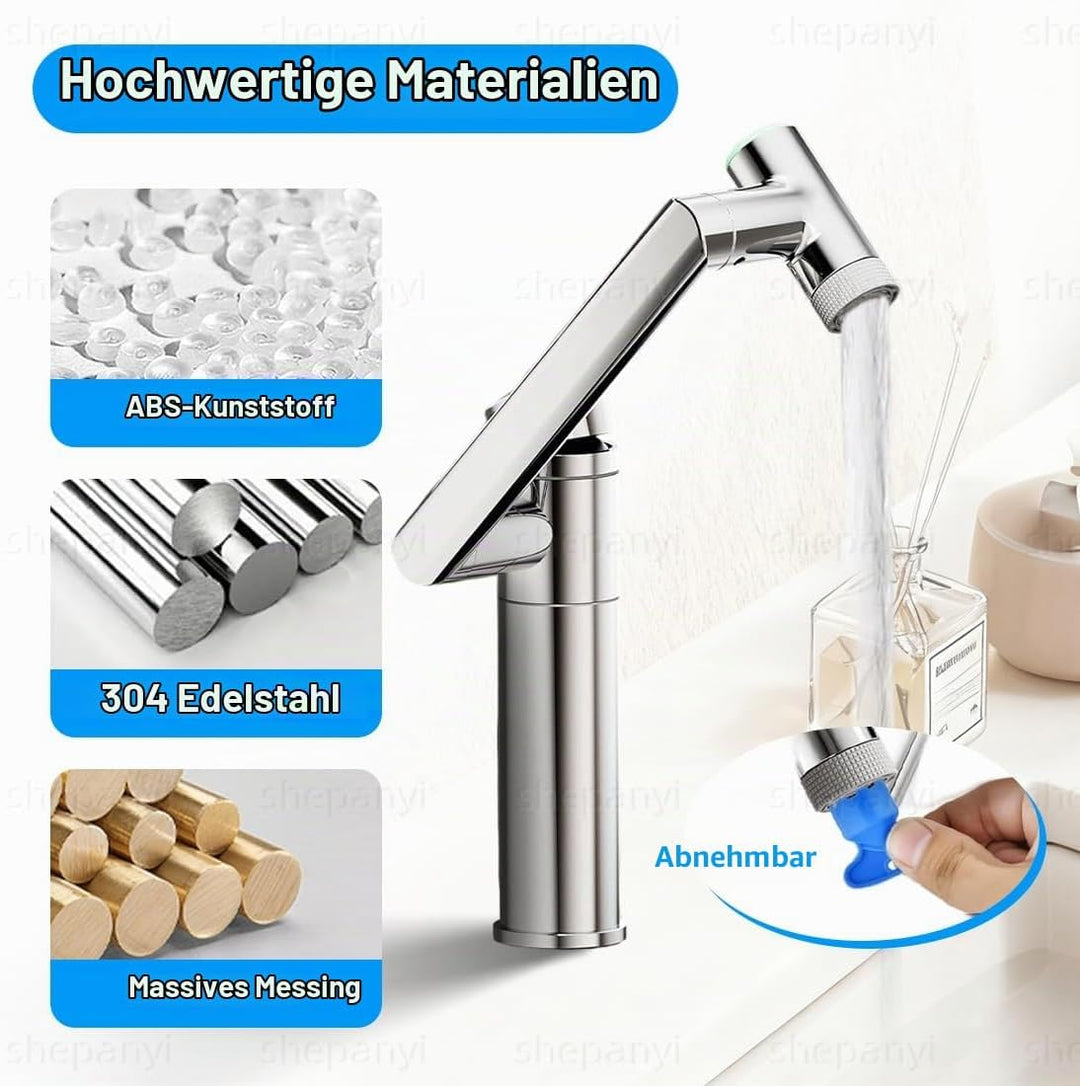 Wasserhahn Bad mit Temperaturanzeige(Batterielos), 1080° Drehbare Waschtischarmatur, Höhenverstellba