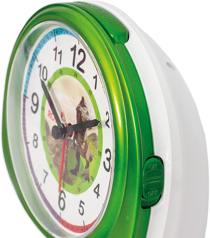 ROTH Lernuhr mit Stempelset Tyrannosaurus, Geschenkset aus Kinder-Wecker und Stempel mit Farbkissen
