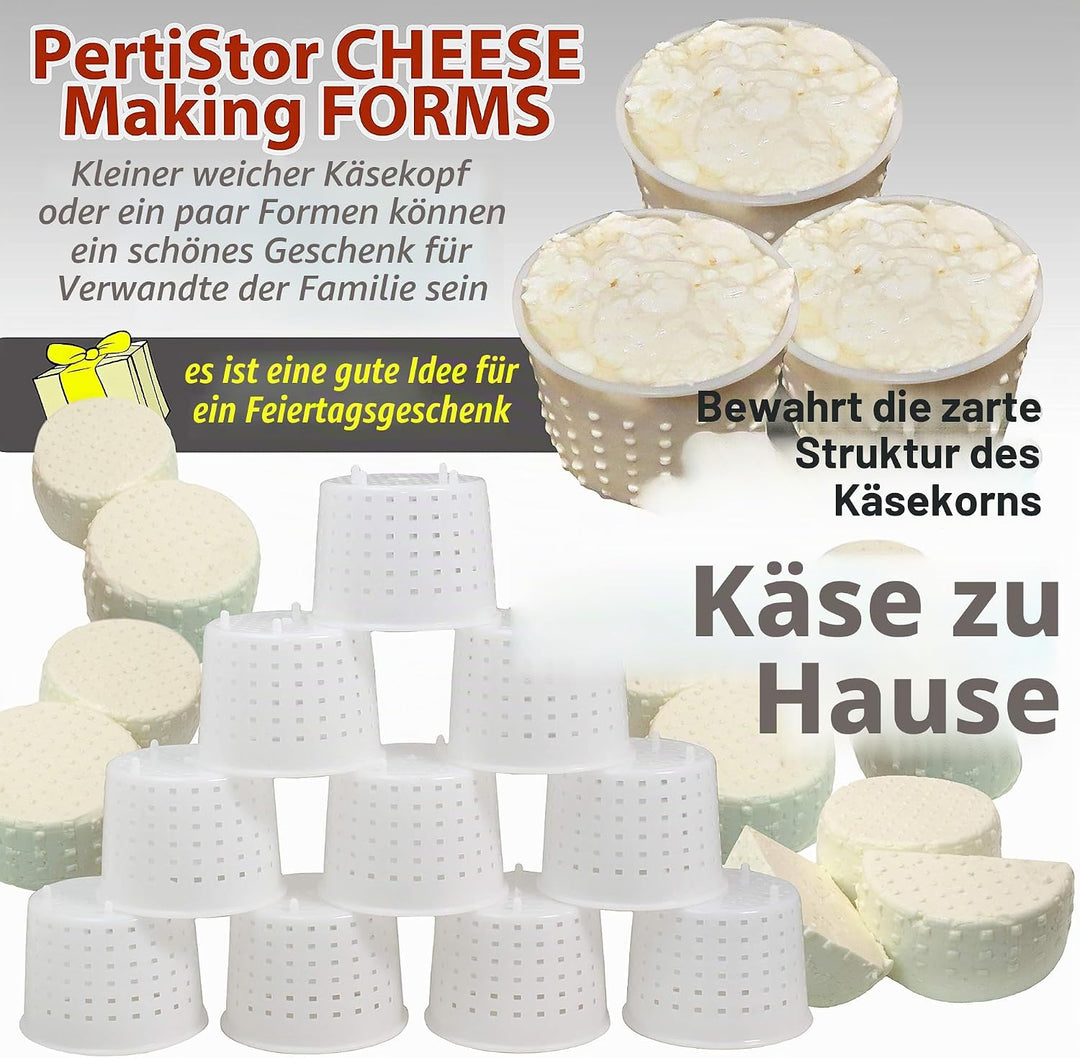 PetriStor Kleine Käseform für Käseherstellung, 10 Stück, Weichkäseformen, hausgemachter Käse, Frisch