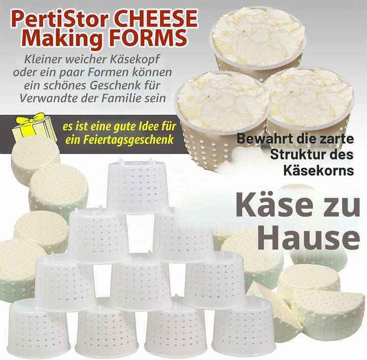 PetriStor Kleine Käseform für Käseherstellung, 10 Stück, Weichkäseformen, hausgemachter Käse, Frisch