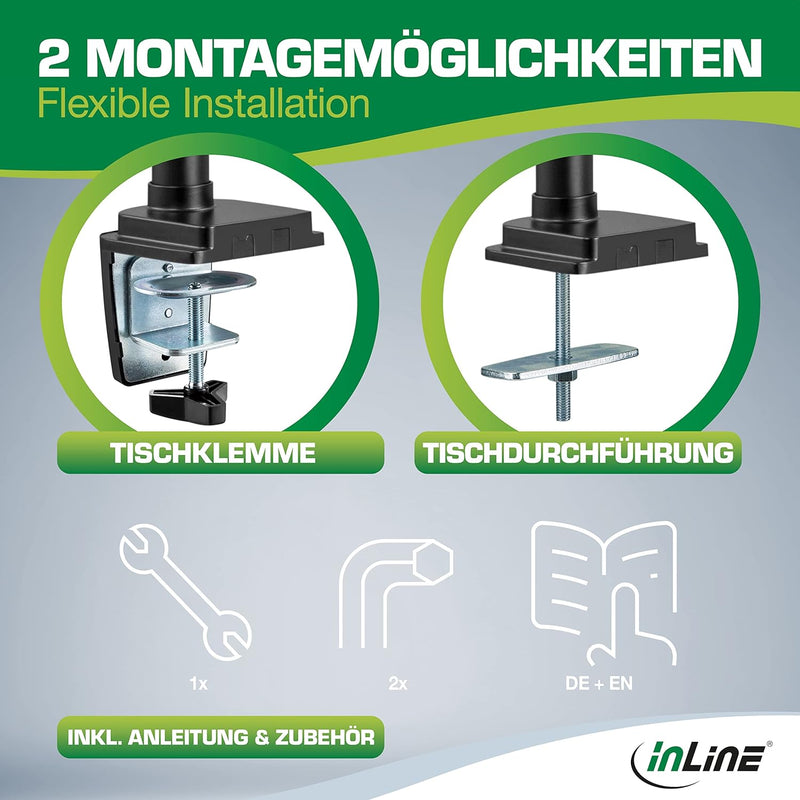 InLine® Monitor Tischhalterung mit Lifter, Halterung für 2 Bildschirme bis 32“ (82cm, VESA 75x75 ode