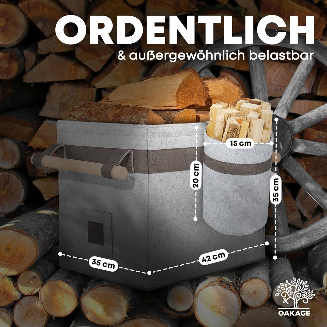 OAKAGE® Holzkorb für Kaminholz Gross mit Zündholzkorb [Integrierter Metallrahmen für Zusatzstabilitä