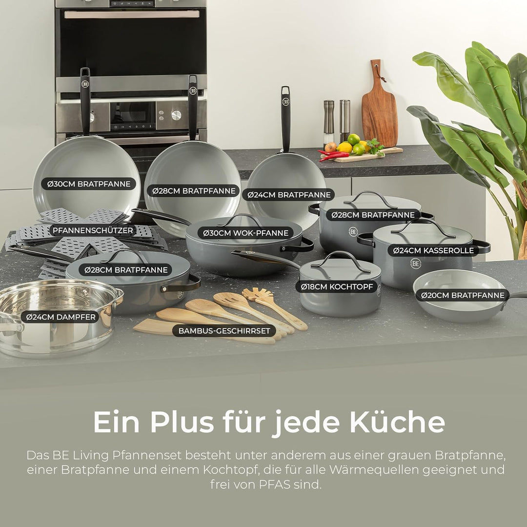 Be Living Essential Kochtopf mit Deckel Ø 24 cm (4 L) Induktion Schmortopf, Non Stick Keramik Antiha