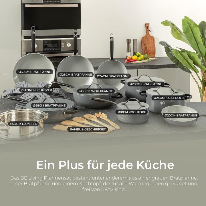 Be Living Essential Kochtopf mit Deckel Ø 24 cm (4 L) Induktion Schmortopf, Non Stick Keramik Antiha