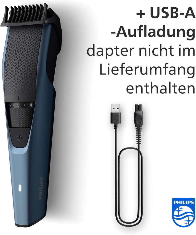 Philips Barttrimmer Series 3000 – Elektrischer Bartschneider für Herren mit Detail-Bartschneider, Li