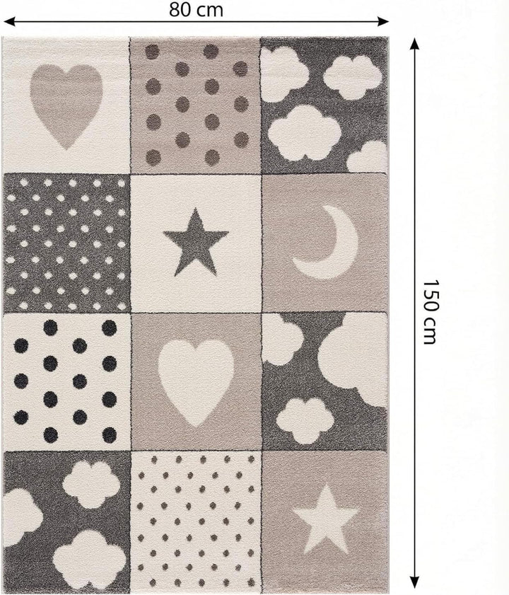 | Kinderteppiche Patchwork Herz Sterne Wolke | Kinderteppich für Mädchen und Jungs | Teppich für Kin