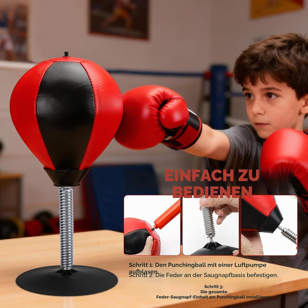 Boxsack Tisch Punchingball Boxen mit Saugnapf und Tischklemme, Anti Stress Boxbirne fürs Büro &amp; Zuha