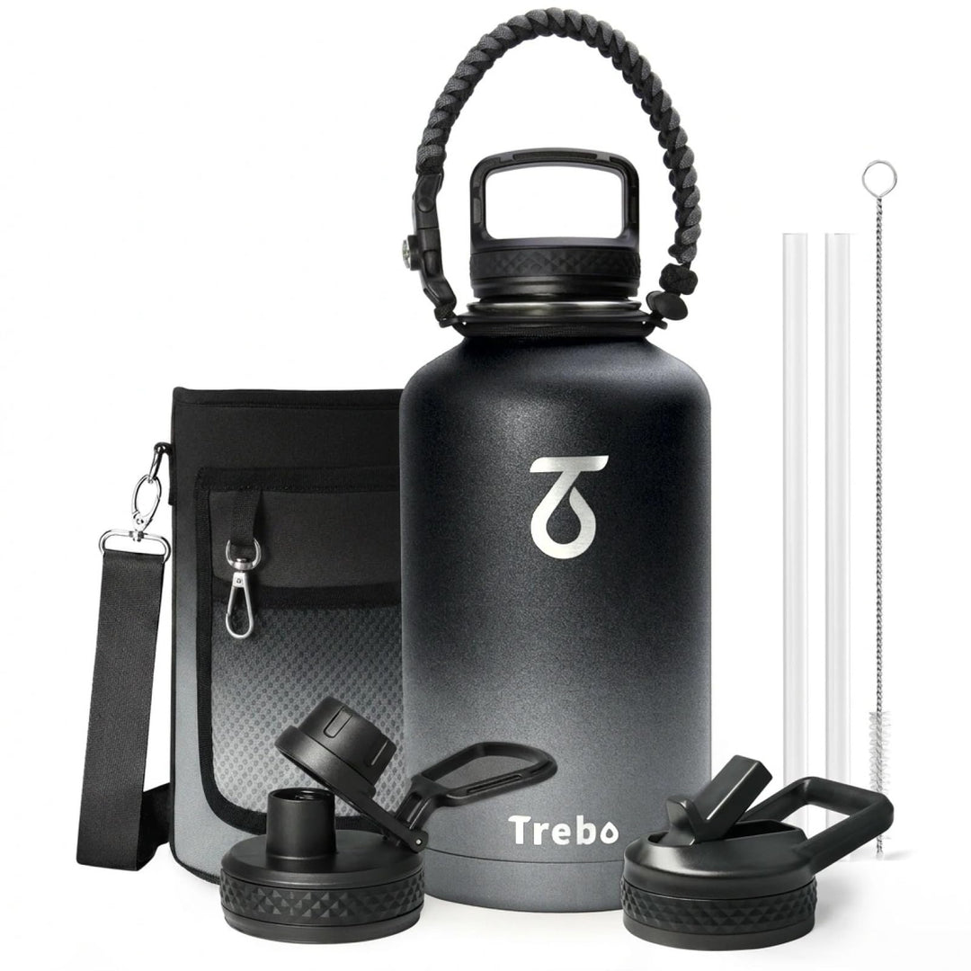 Trebo Wasserflasche mit Paracord-Griff, 1,8 l, lebensmittelecht, doppelwandig, vakuumierter Edelstah