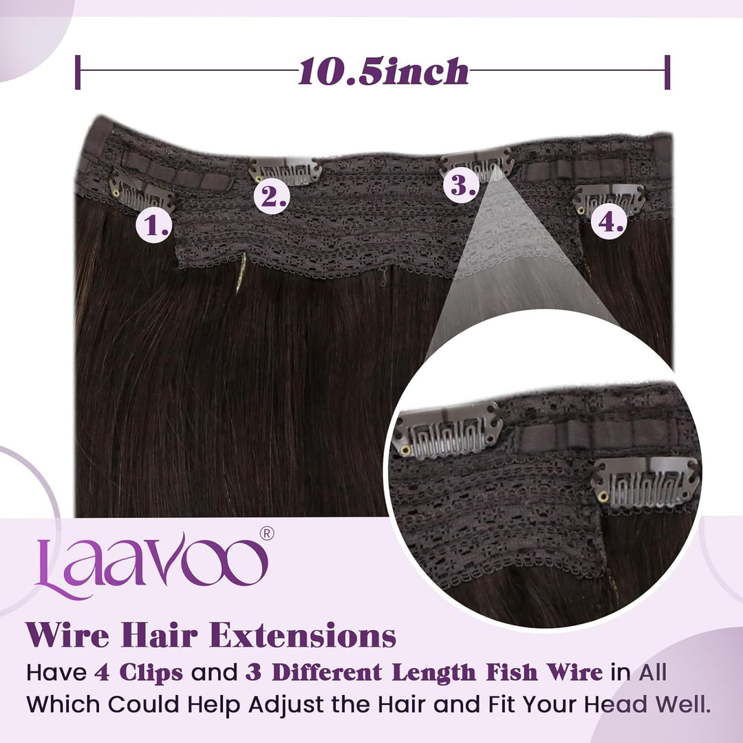 LaaVoo Extensions Echthaar mit Draht Braun Invisible Secret Wire Extensions Haarverlängerung Echthaa