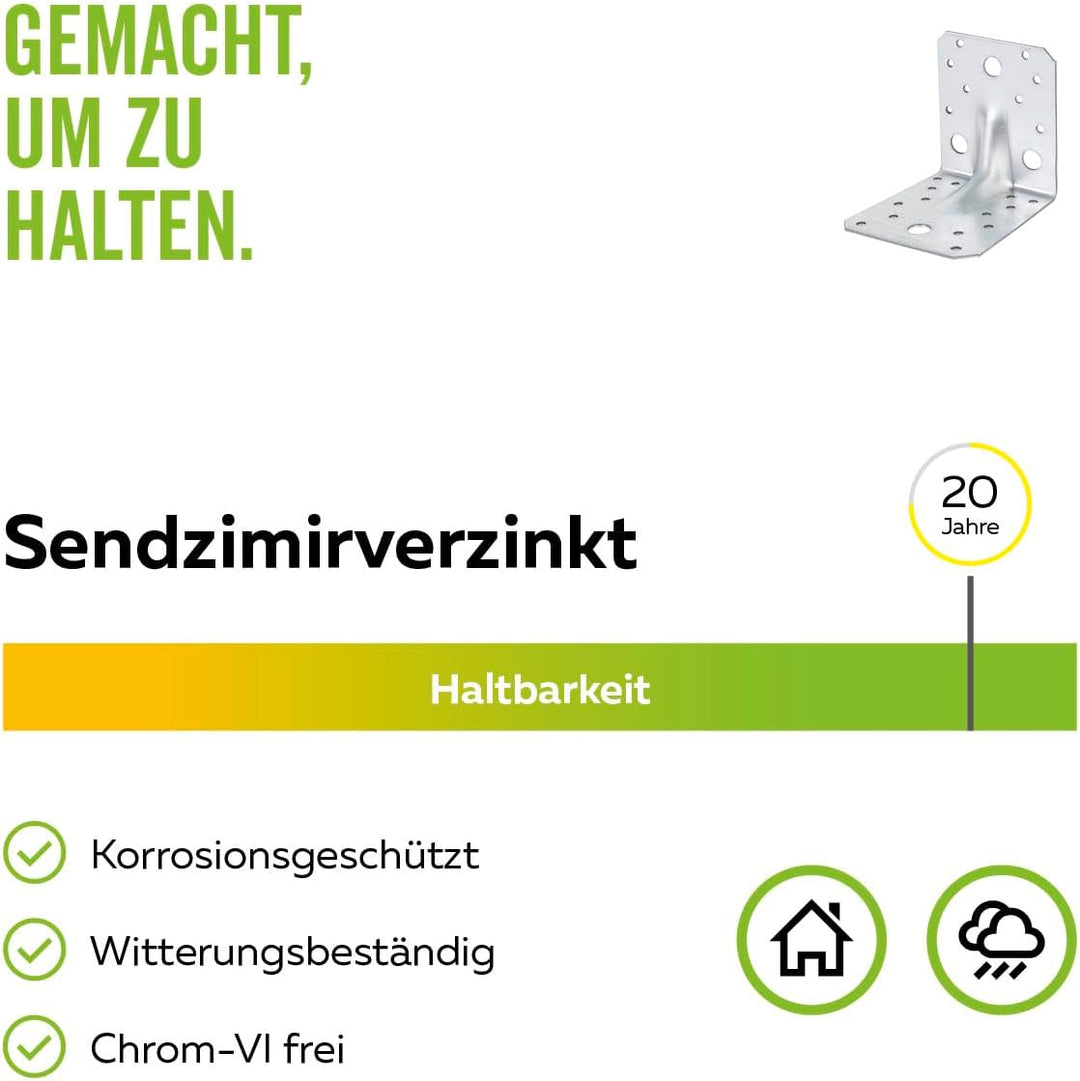Alberts 837563 Schwerlast-Winkelverbinder mit Sicke | sendzimirverzinkt | 90 x 90 x 65 mm | 50er Set