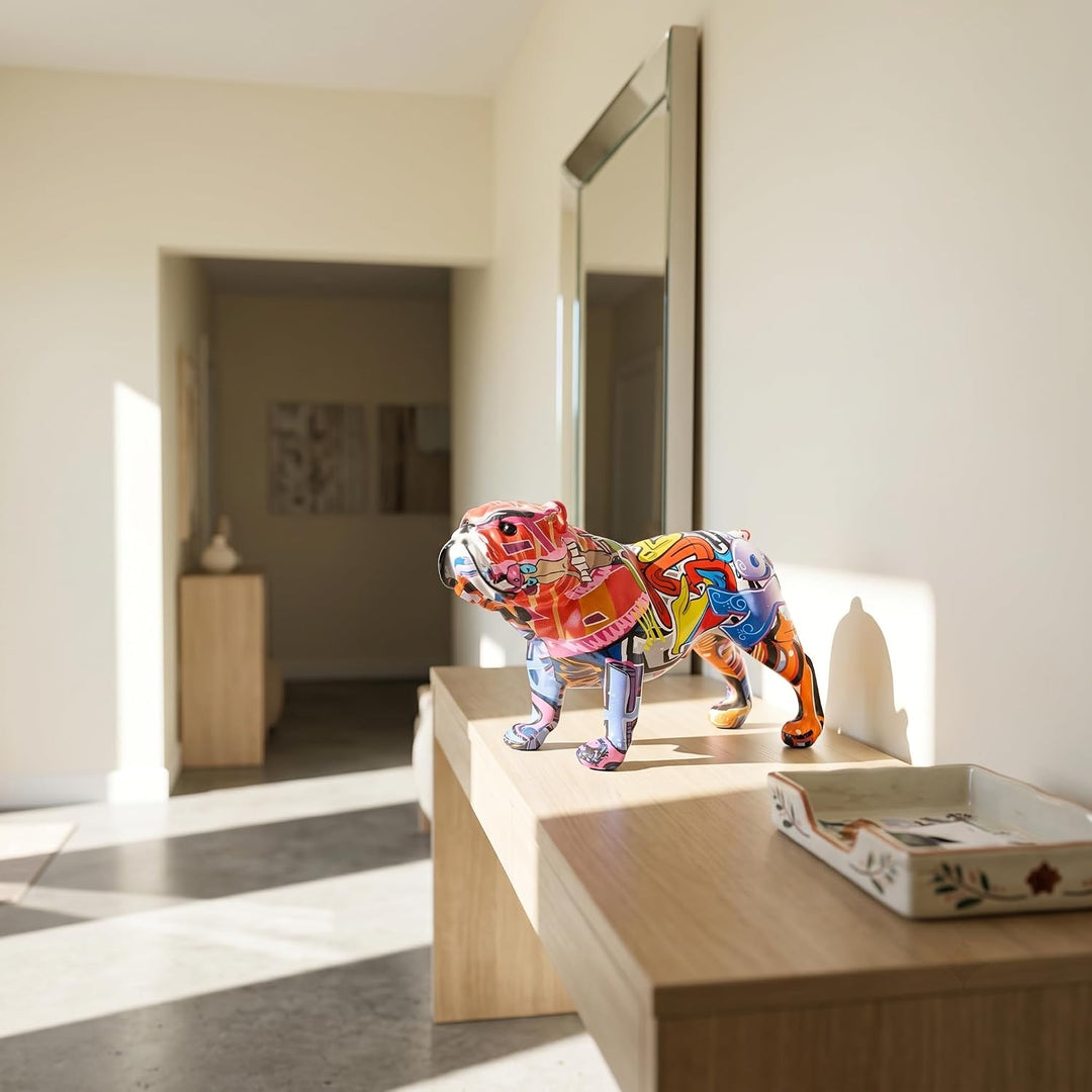 suruim Bunte englische Bulldogge Figuren, kreative Graffiti-Kunst, Moderne Dekoration für Zuhause, S