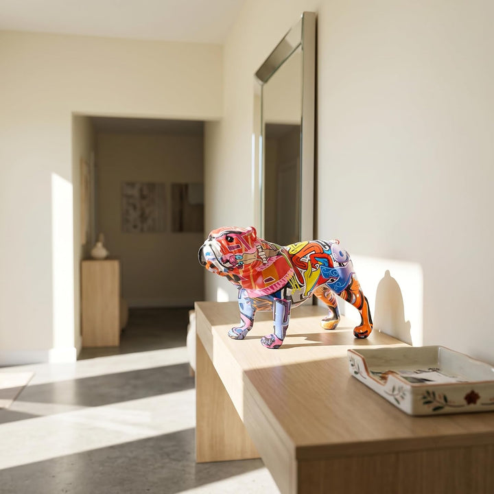 suruim Bunte englische Bulldogge Figuren, kreative Graffiti-Kunst, Moderne Dekoration für Zuhause, S