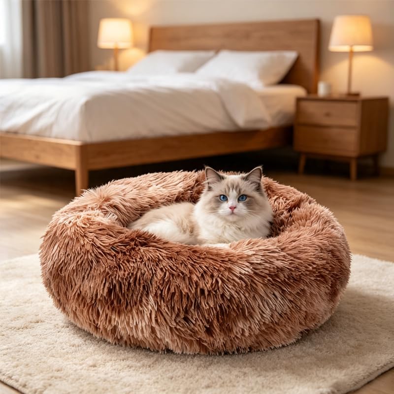PETCUTE Hundebett Katzenbett Flauschige Marshmallow Katzen Bett Waschbar Runde Katzenkörbchen Weiche