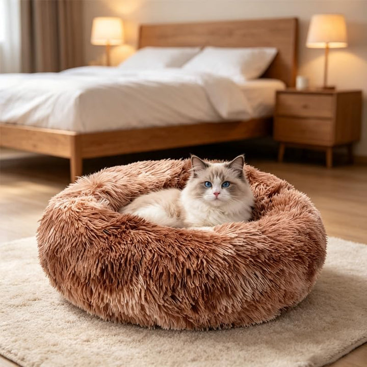 PETCUTE Hundebett Katzenbett Flauschige Marshmallow Katzen Bett Waschbar Runde Katzenkörbchen Weiche