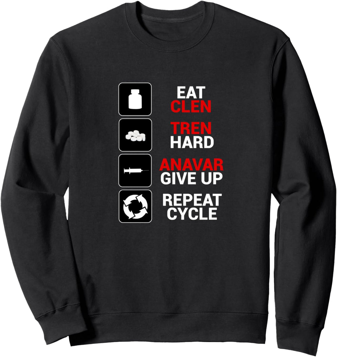 Lustig Essen Clen Tren Hard Anavar Aufgeben Wiederholungszyklus Workout Sweatshirt