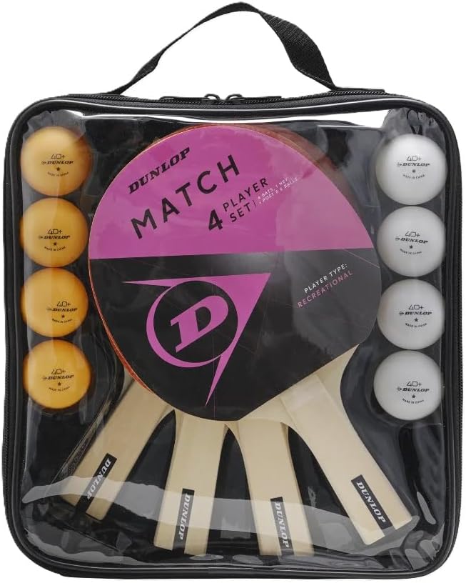 Dunlop Match 4 Player Tischtennis-Set inkl. Vier Schläger, sechs Bälle & Netz