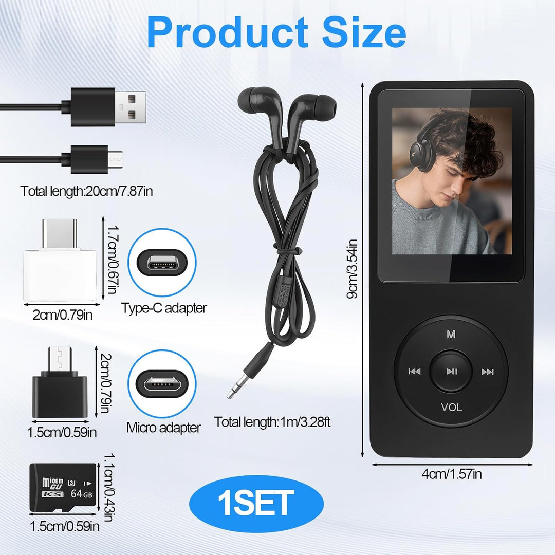 64GB MP3 Player Bluetooth 5.3, Musikplayer mit Lautsprecher & HD-Klang, HiFi-Sound Verlustfreier Aud