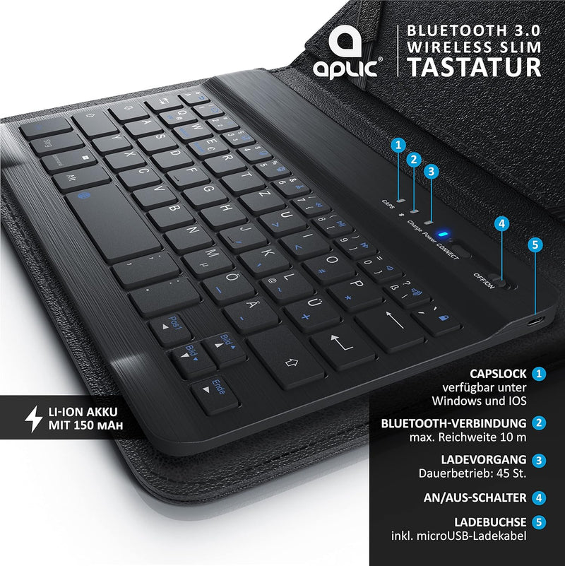 CSL - Bluetooth Slim Tastatur für Tablets 7-8 Zoll inkl. Kunstledercase - Wireless Keyboard im Slim