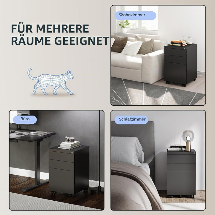 FLEXISPOT Rollcontainer mit 3 Schubladen, mobiler Aktenschrank mit Rollen, Schubladenschrank Bürosch