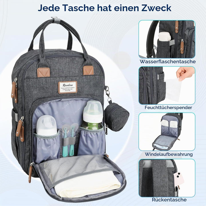 Dikaslon Wickeltasche Rucksack Grosser Wickelrucksack mit Multifunktions-Babytaschen und mobiler Wic